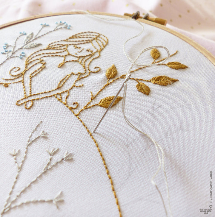 Embroidery Kit : 6" Gold and Gray Princess by Tamar Nahir Embroidery Kit - Snuggly Monkey