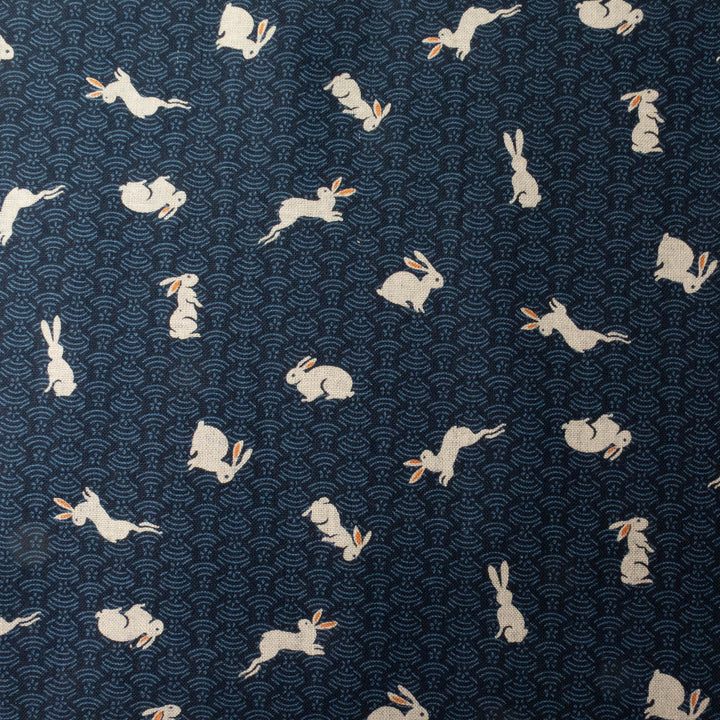 Sevenberry Kasuri : Bunnies on Navy Waves Fabric - Snuggly Monkey