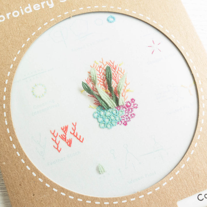 Kiriki Press Embroidery Stitch Sampler - Coral Reef Embroidery Kit - Snuggly Monkey