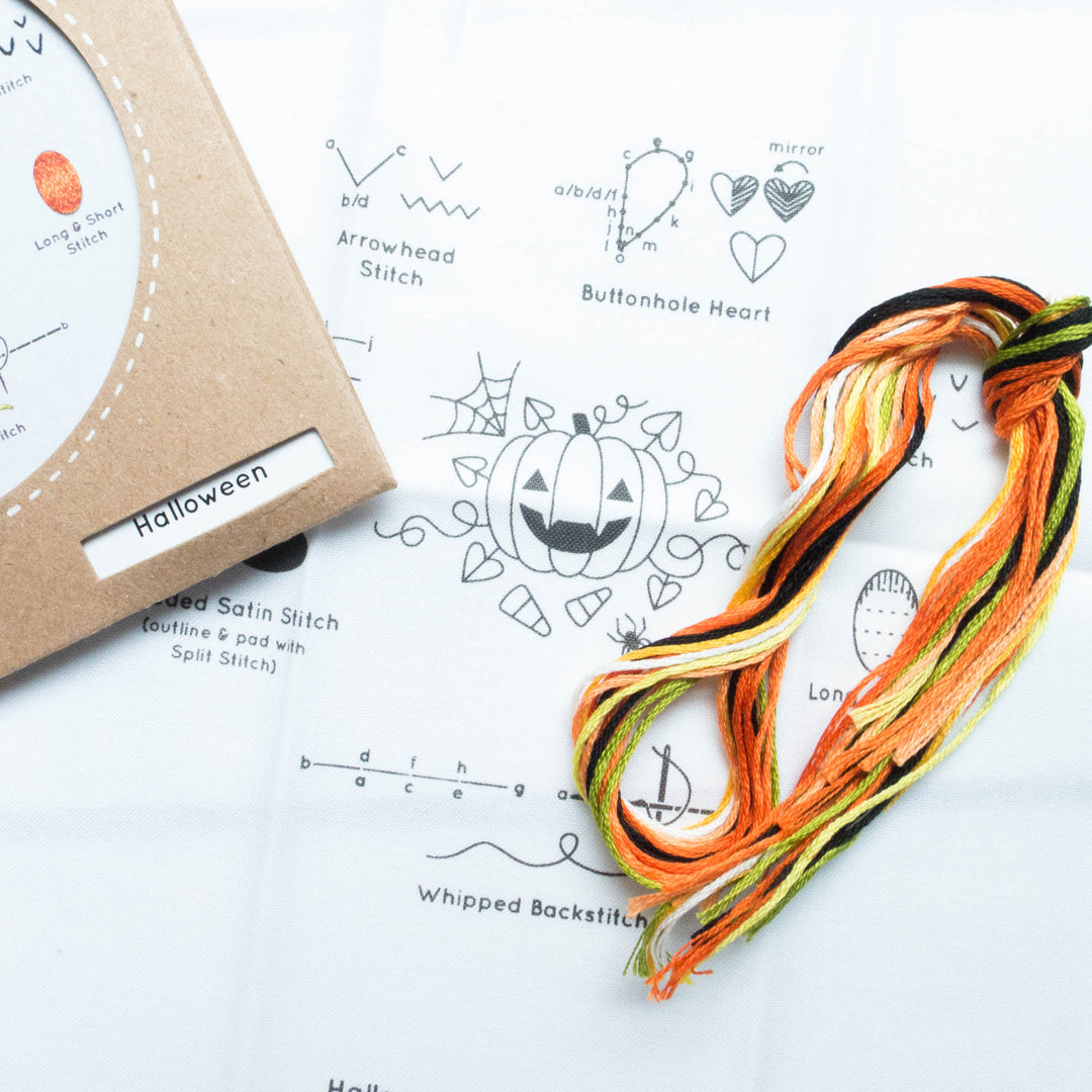 Kiriki Press Embroidery Stitch Sampler - Halloween Embroidery Kit - Snuggly Monkey