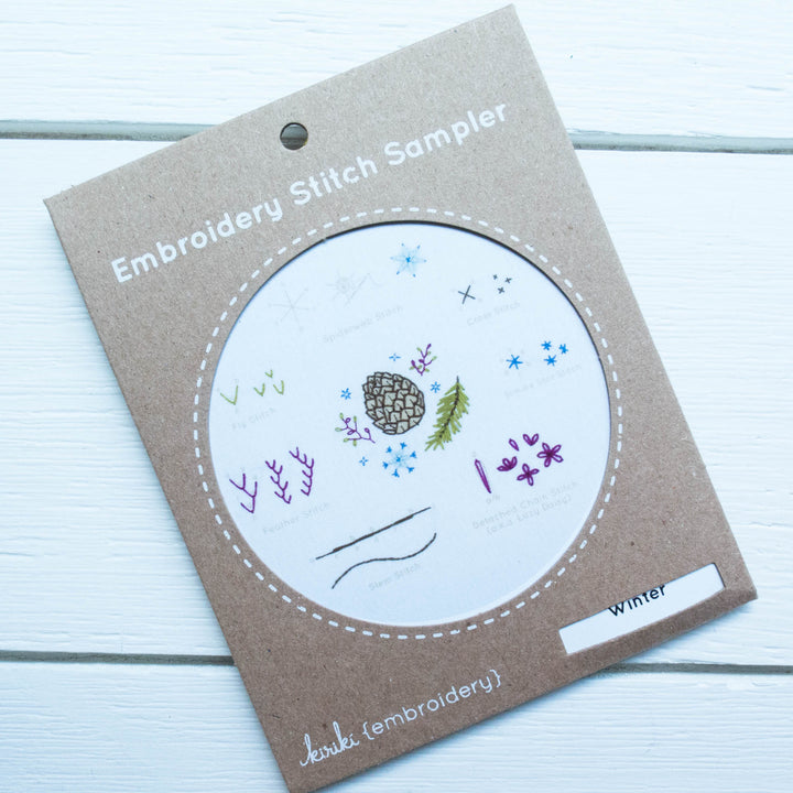 Kiriki Press Embroidery Stitch Sampler - Winter Embroidery Kit - Snuggly Monkey