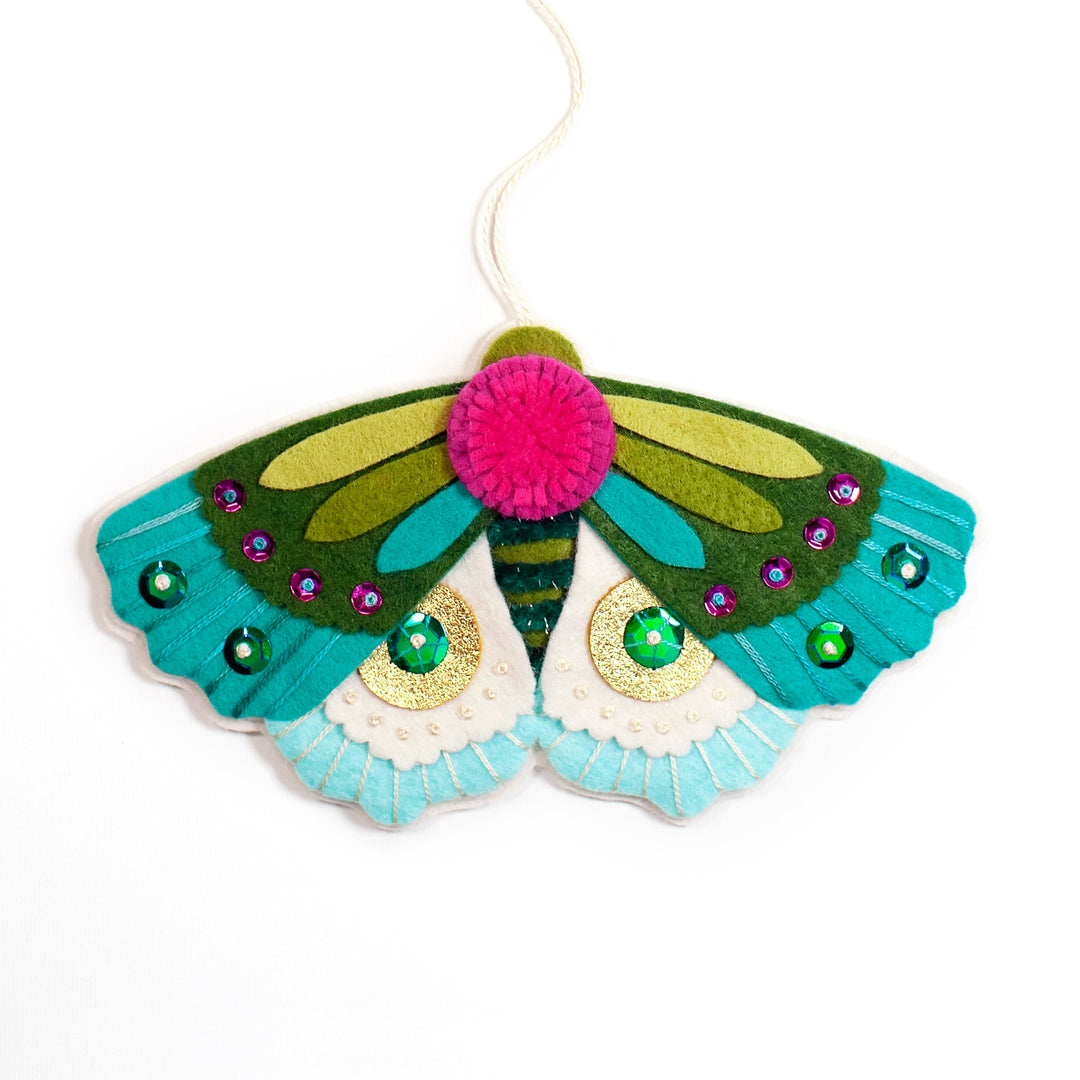 Blue Winged Moth Wool Felt Ornament Kit