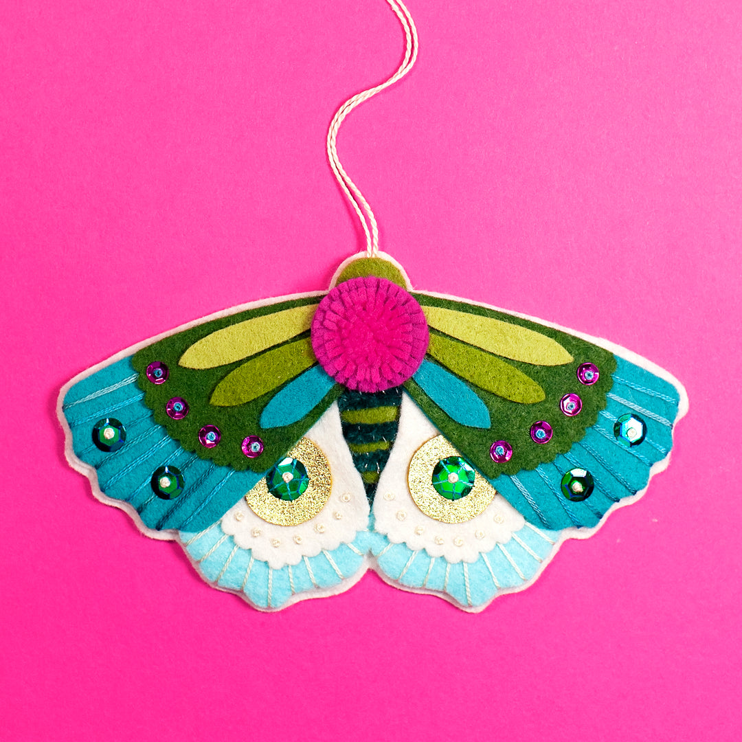PDF PATTERN - Blue Winged Moth Wool Felt Ornament
