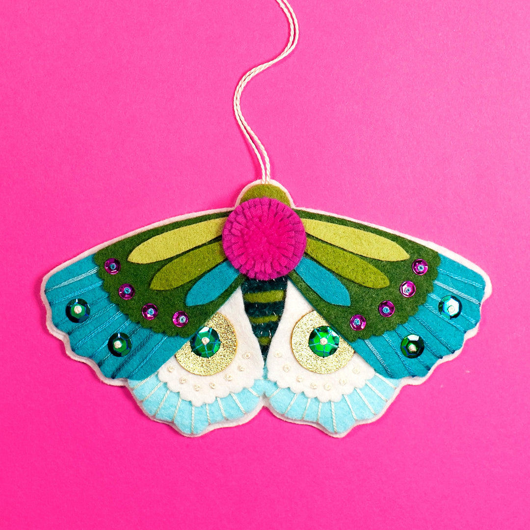 Blue Winged Moth Wool Felt Ornament Kit