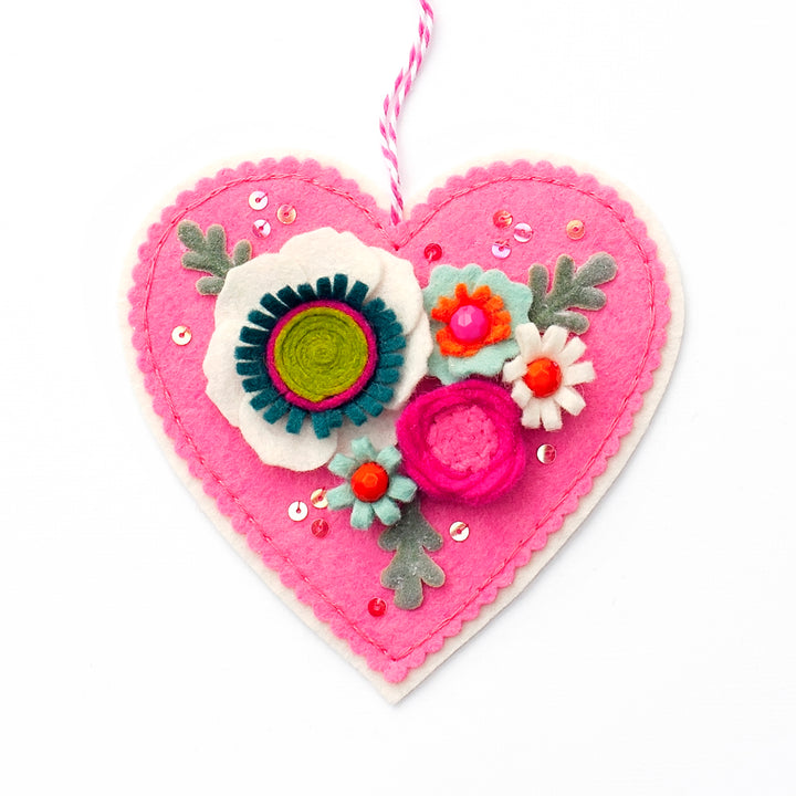 Modern Bouquet Heart Wool Felt Ornament Kit