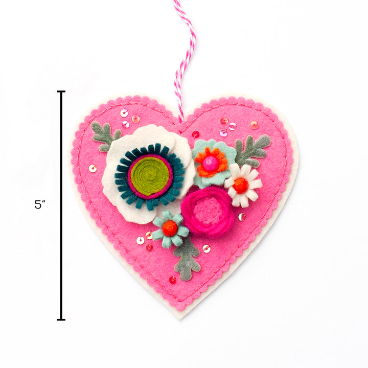 PDF PATTERN - Modern Bouquet Heart Wool Felt Ornament Pattern