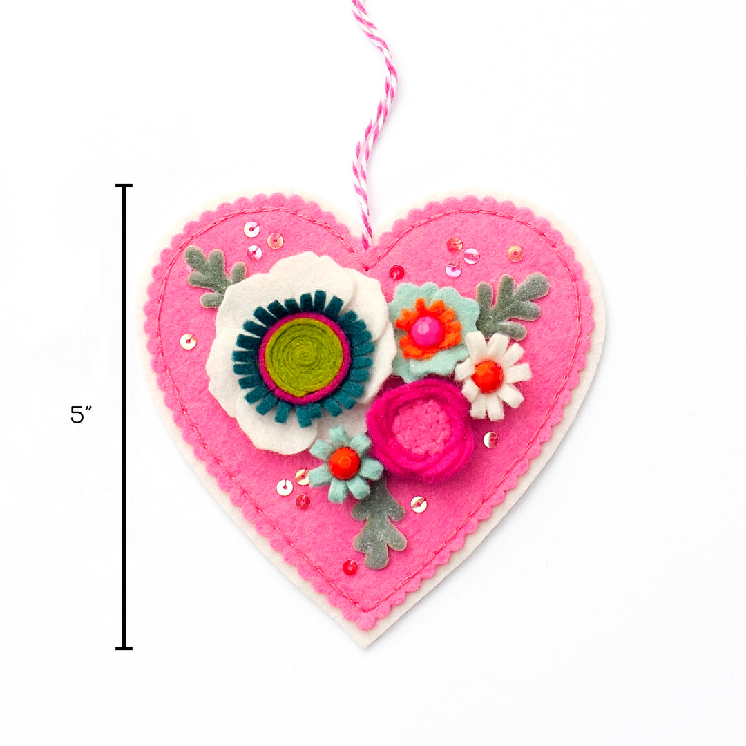 Modern Bouquet Heart Wool Felt Ornament Kit