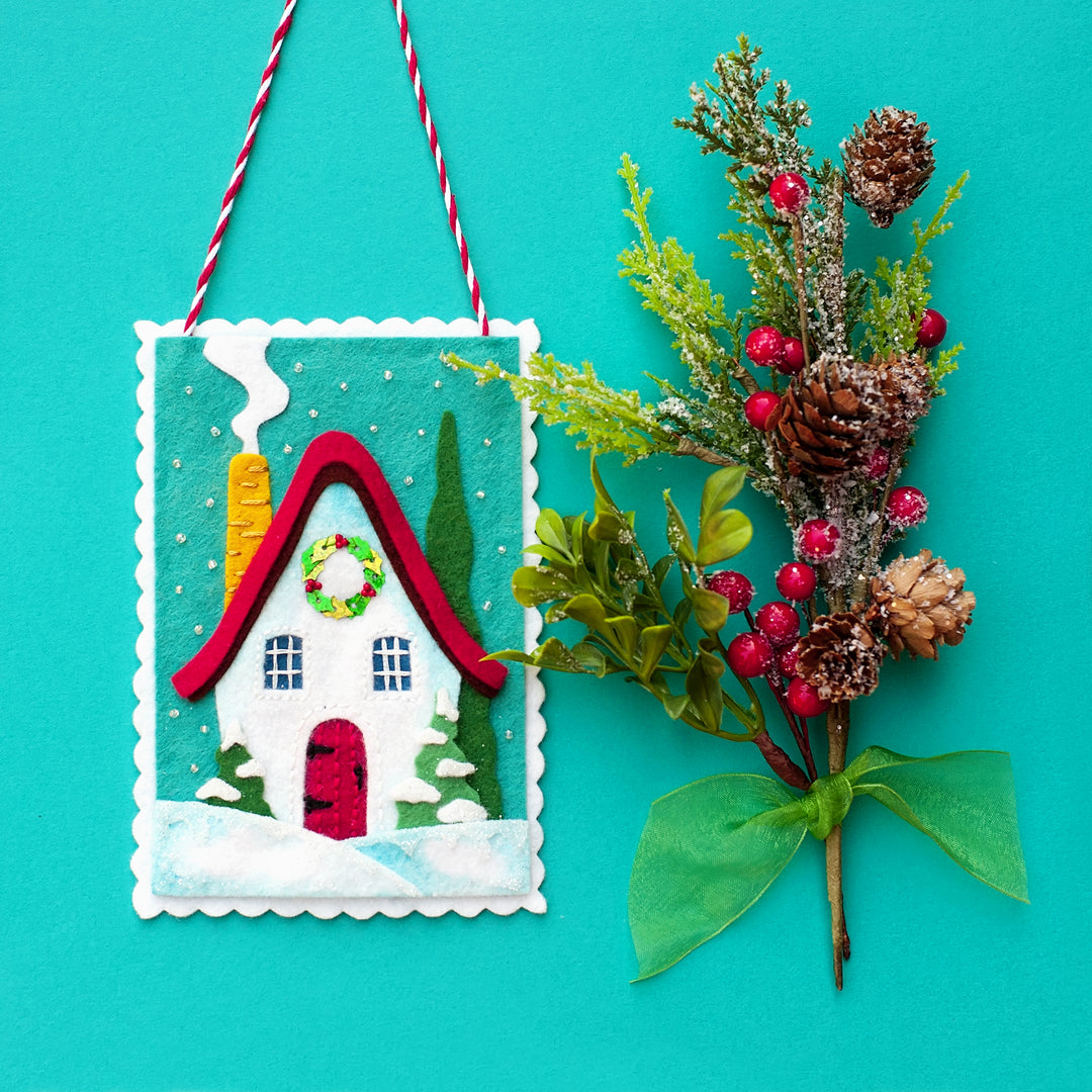 Snowy Cottage Wool Felt Ornament Kit