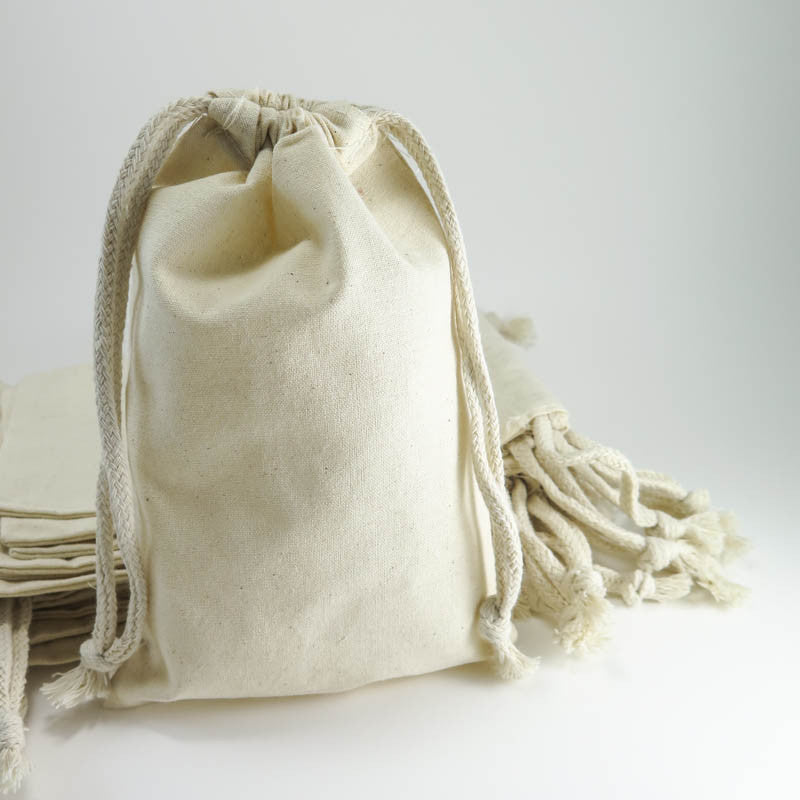 Large Cotton Muslin Bags - 5 by 8 inch Drawstring Cotton Pouches Bags - Snuggly Monkey