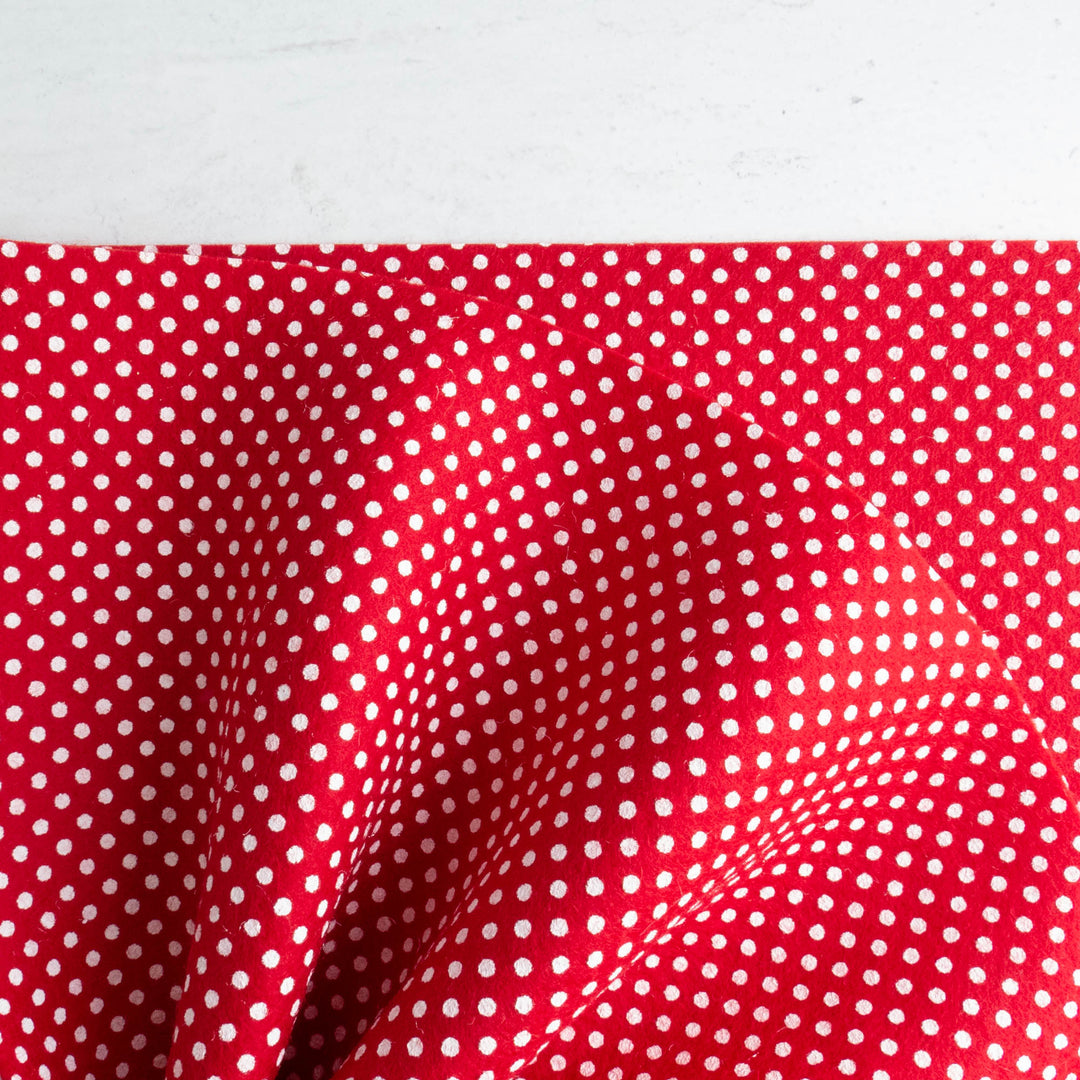 Polka Dot Wool Felt Sheet - Red