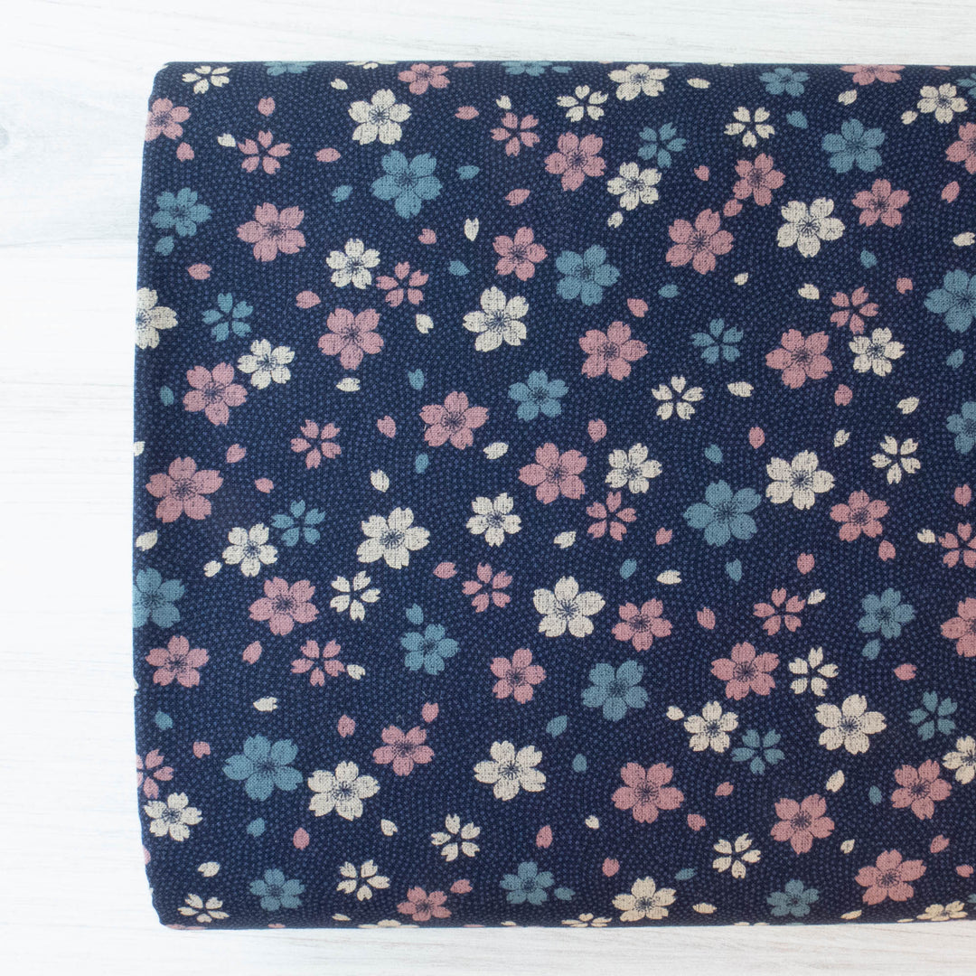 Sevenberry Kasuri : Pink and Blue Sakura Fabric - Snuggly Monkey