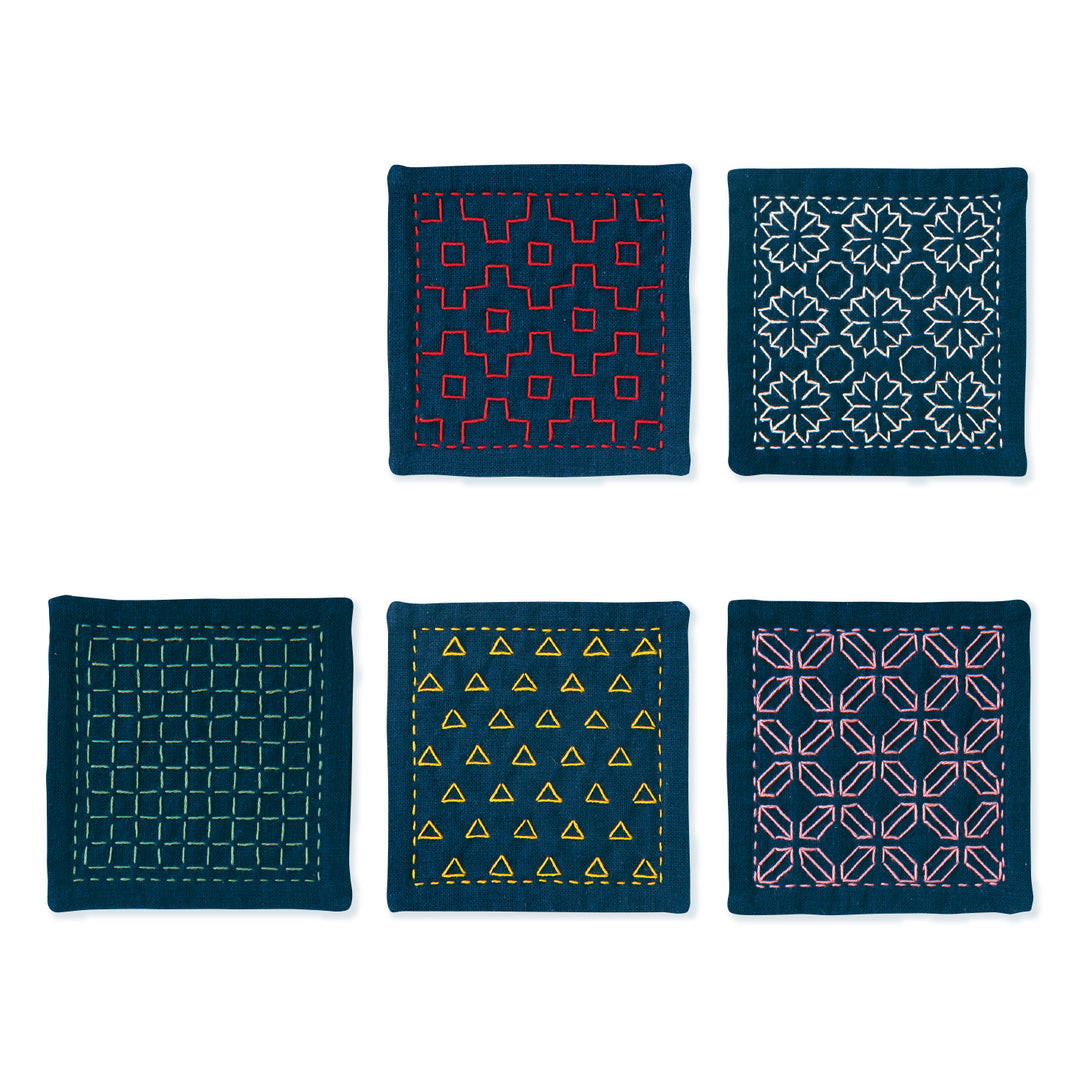 Hitomezashi Sashiko Coaster Kit - Navy (#424)