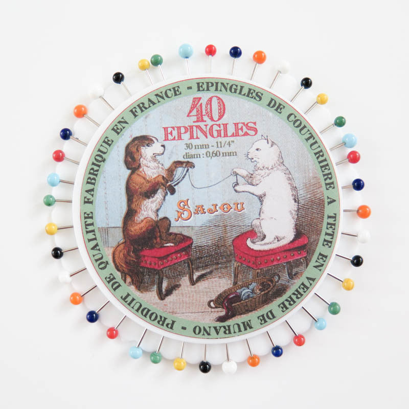 Sajou Glass Head Pins - Cat and Dog Needles - Snuggly Monkey