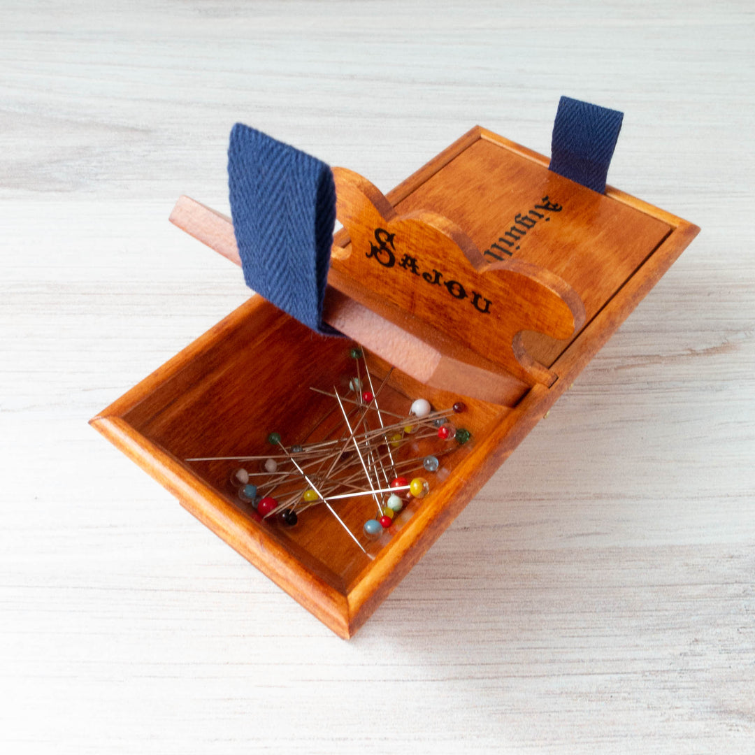 Sajou Wooden Pins and Needles Storage Box Pincushion - Snuggly Monkey