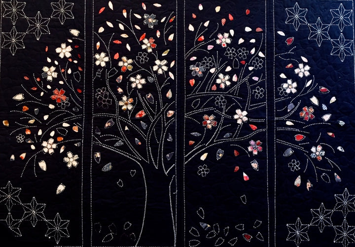Large Sashiko Sampler - 4 Panel Cherry Blossom Tree Sashiko - Snuggly Monkey