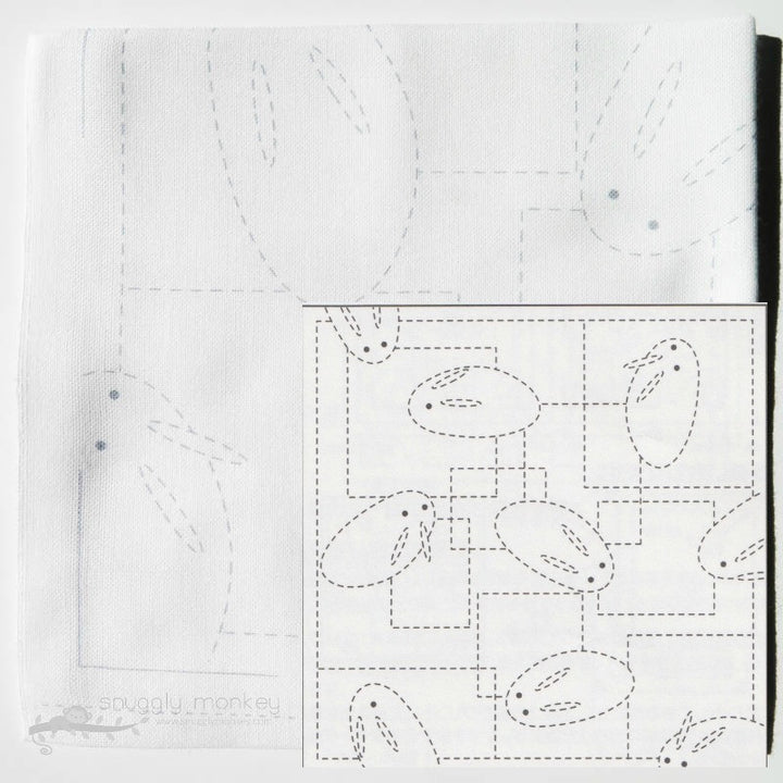 Sashiko Kit - Bunnies on White (No 42) Sashiko - Snuggly Monkey