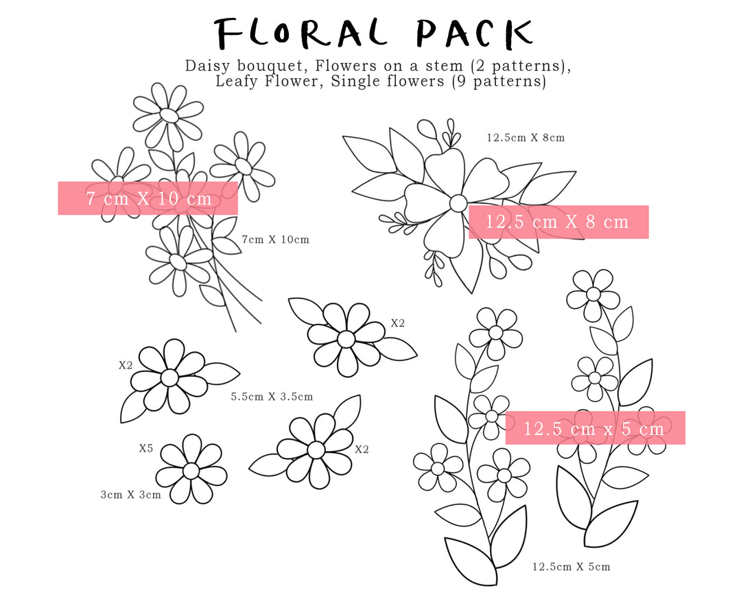 Stick & Stitch Embroidery Pattern Pack - Flowers