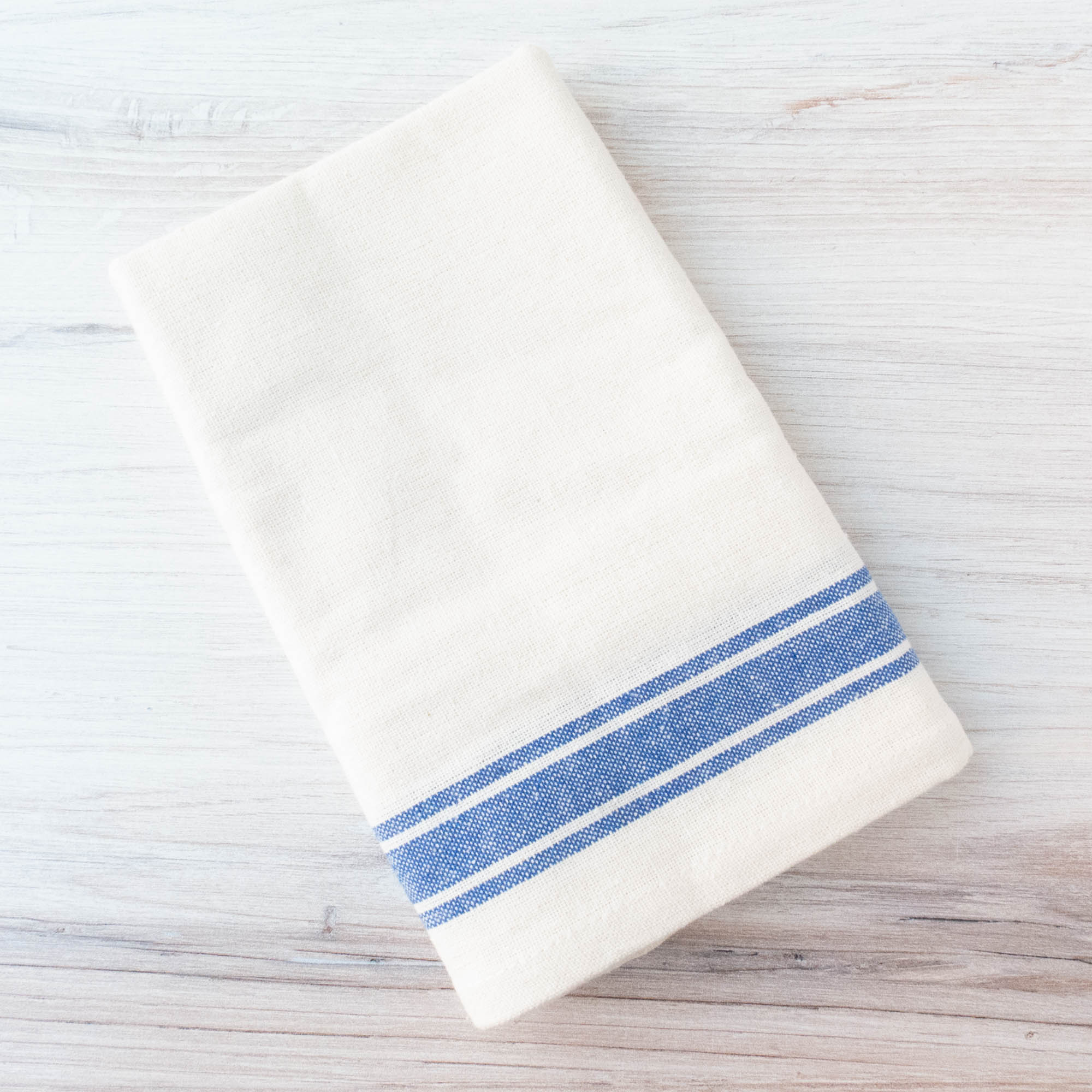 Hand-Loomed Cotton Kitchen Towels, Set of 2: Blue Pinstripe - Amsha