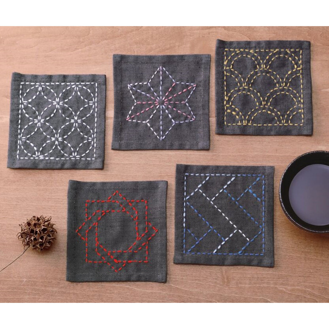 Kofu Tsumugi Sashiko Coasters Sampler - Purple