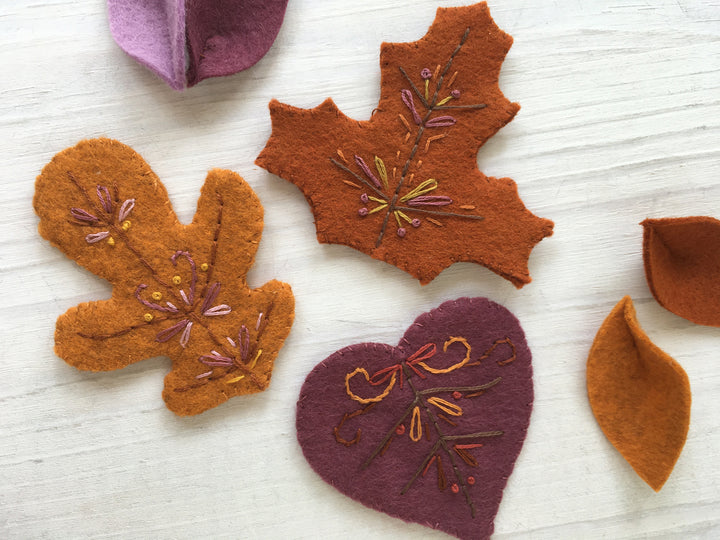 Autumn Leaves Wool Felt Embroidery PDF Pattern