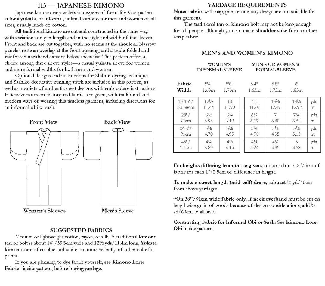 Japanese Kimono Sewing Pattern