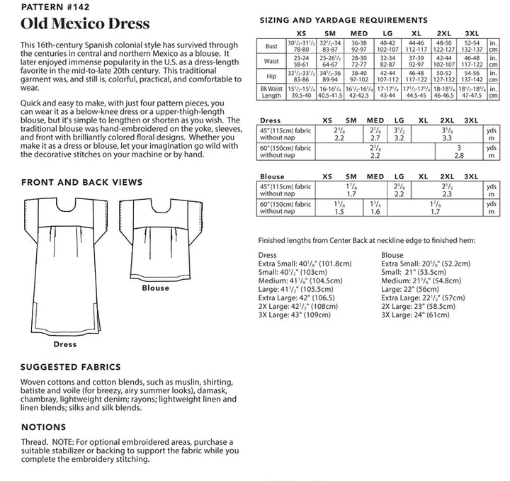 Old Mexico Dress & Blouse Sewing Pattern