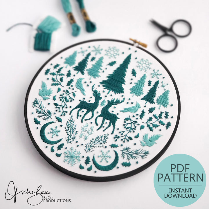 PDF PATTERN - Monochromatic Folk Art Series - January