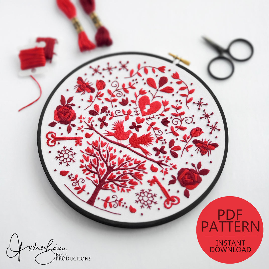 PDF PATTERN - Monochromatic Folk Art Series - February