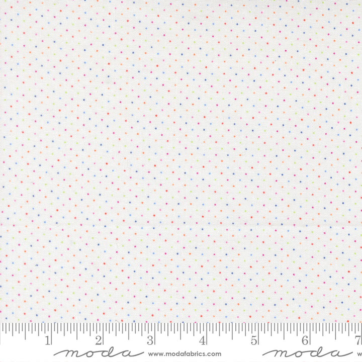 Polka Dot Cotton Fabric - Fruit Salad Dots Multicolor (MD24731) featuring a white background with small multicolored dots, ideal for modern needlework and quilting projects.