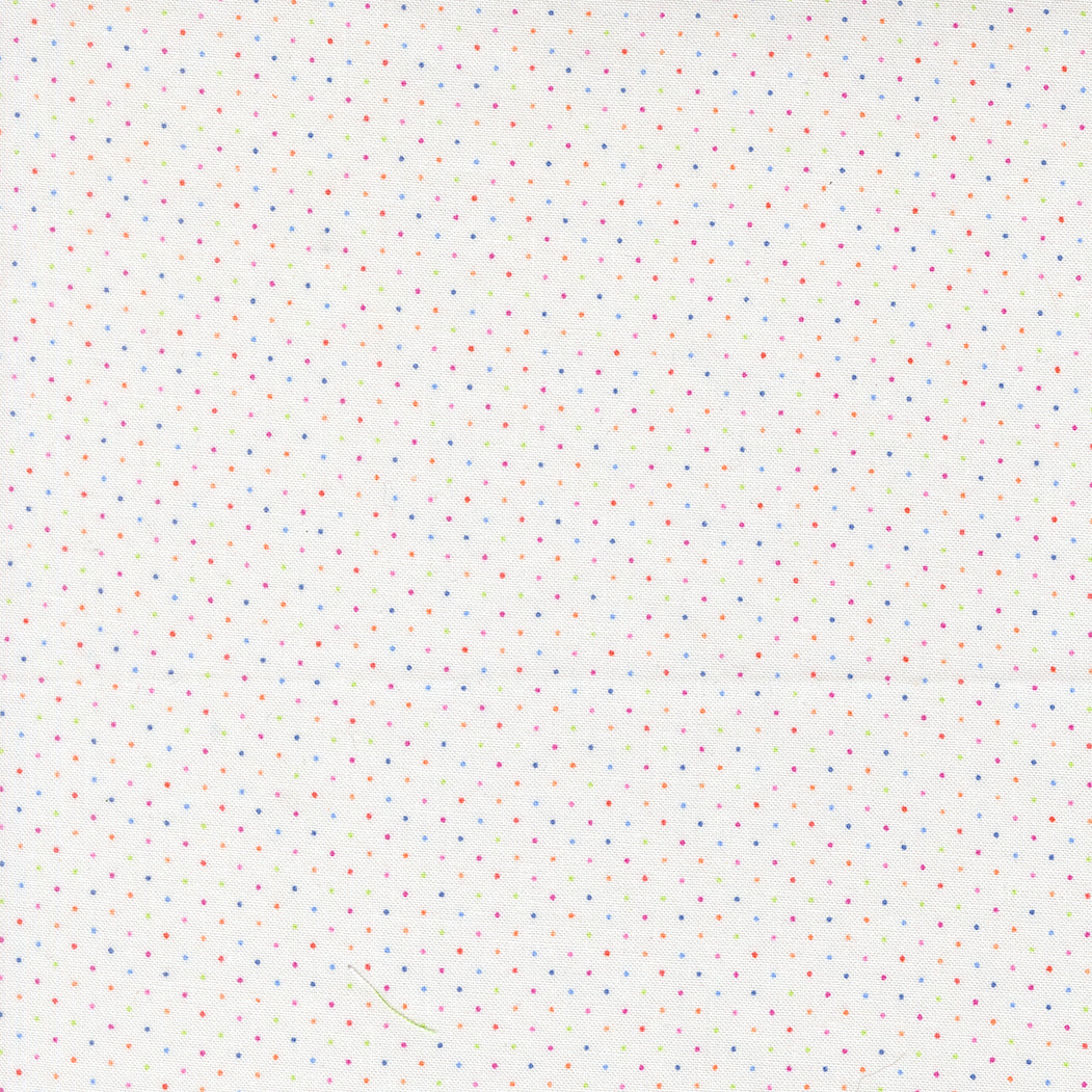 Polka Dot Cotton Fabric - Fruit Salad Dots Multicolor (MD24731) featuring a light background with evenly spaced small multicolor polka dots, ideal for modern needlework and craft projects.
