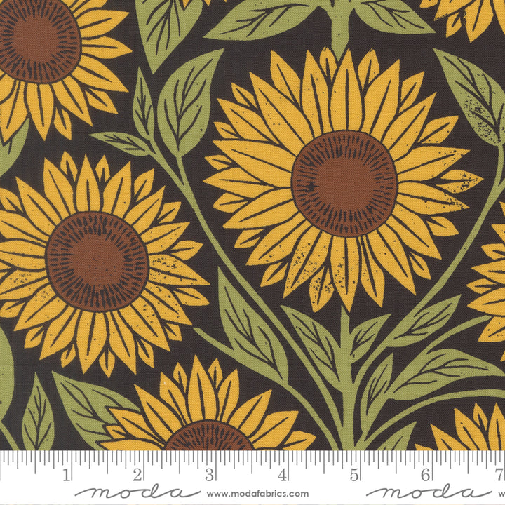 Quilting Cotton Fabric - Garden Series Sunflowers on Black (MD332017)