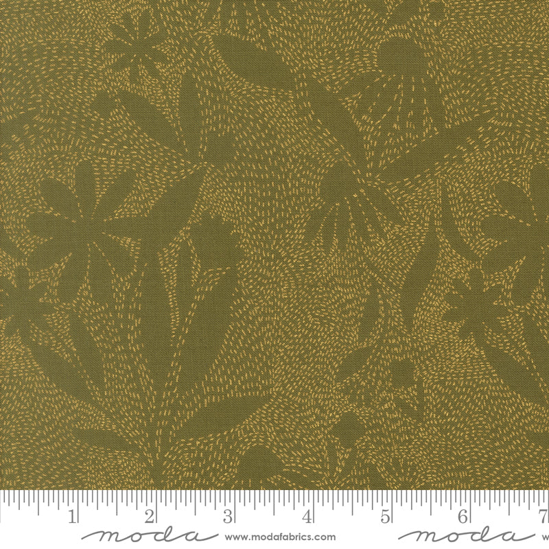 Gingiber Ladybug Whimsy - Stitched Florals on Metallic Grass (4844517)