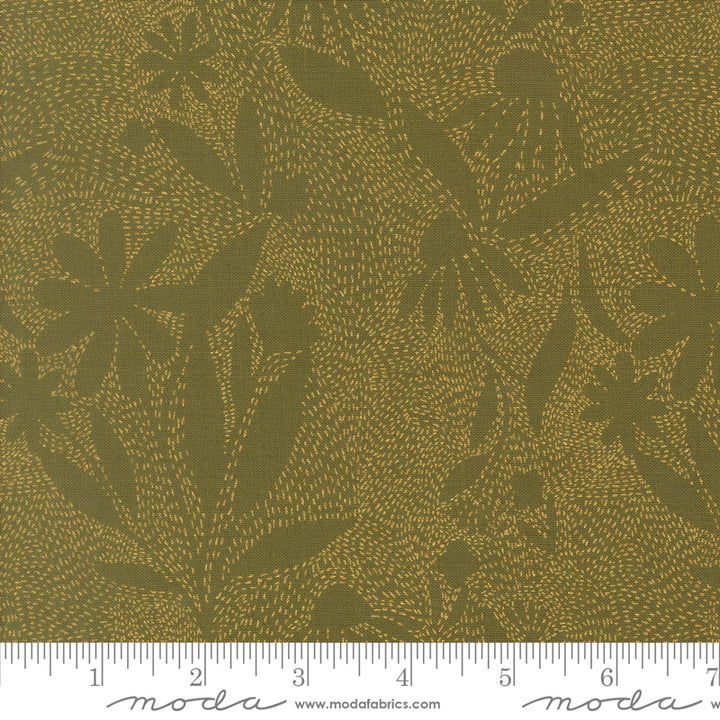 Gingiber Ladybug Whimsy - Stitched Florals on Metallic Grass (4844517)