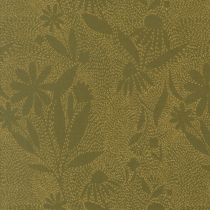 Gingiber Ladybug Whimsy - Stitched Florals on Metallic Grass (4844517)