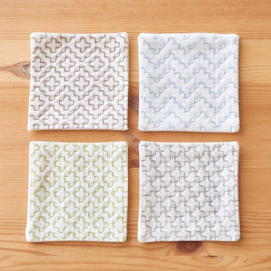 Lecien Cosmo Sashiko Coasters - Hitomezashi White (98903)