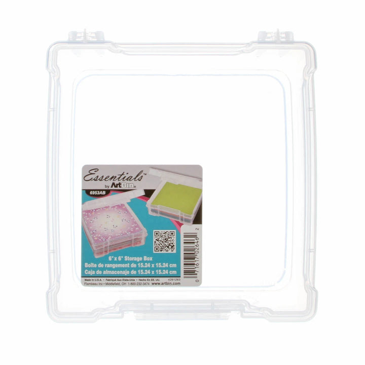 Essentials 6"x6" Plastic Storage Box made of clear durable plastic, ideal for organizing and storing embroidery thread, needlework supplies, and other craft notions.