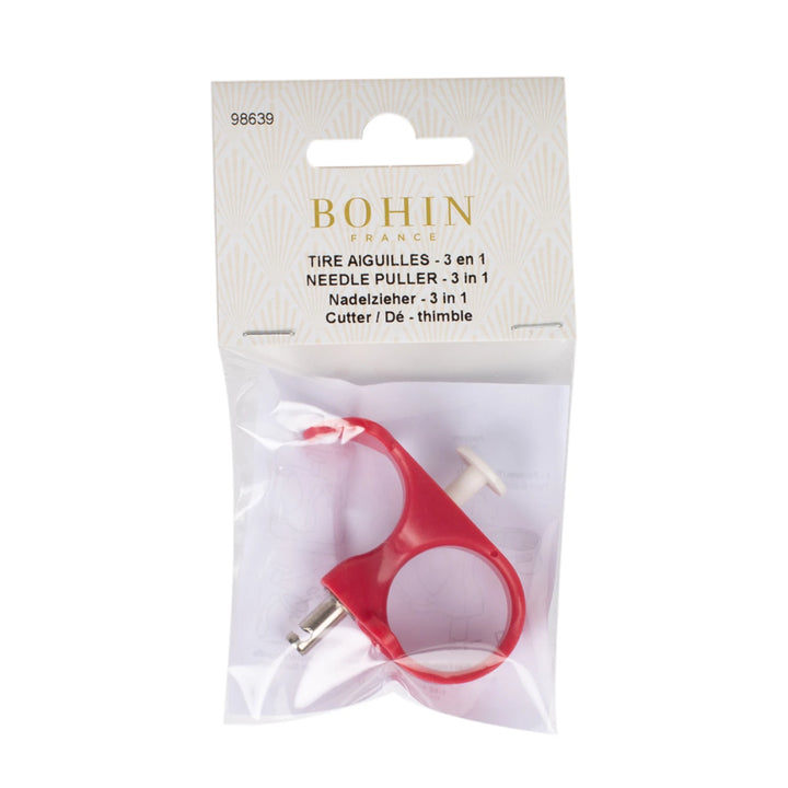 3 in 1 Needle Puller in red plastic with metal components, packaged for use in embroidery, cross stitch, and other needlework crafts, ideal for modern needlework and Japanese craft supplies.