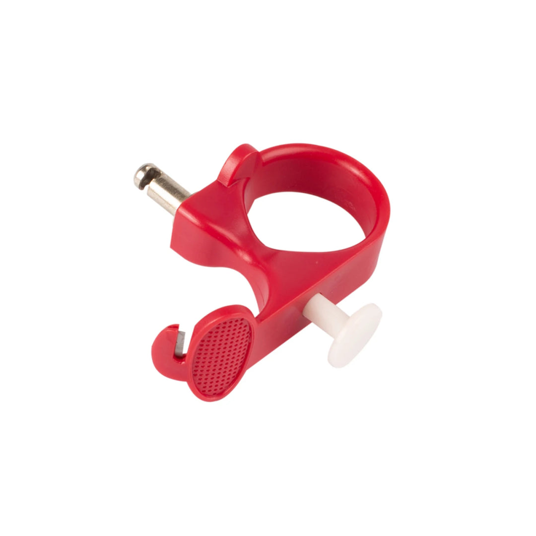 3 in 1 Needle Puller in red plastic with metal and white components, designed for easy needlework tasks including embroidery and cross stitch thread pulling.