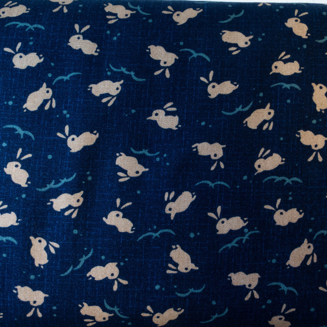 Cute Bunnies Jumping Waves Cotton Fabric (KW33762A)