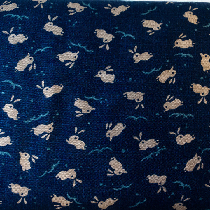 Cute Bunnies Jumping Waves Cotton Fabric (KW33762A)