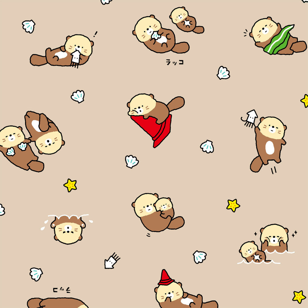 Japanese Cotton Fabric - LITTLE ANIMAL WORLD Cute Otters on Lt Pink (COS11033A)