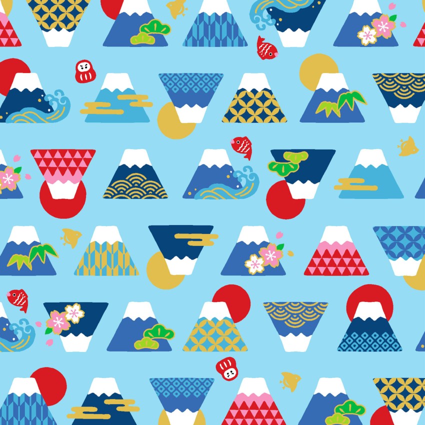 Japanese Cotton Fabric - Mount Fuji with Gold Accents (COS611071B)