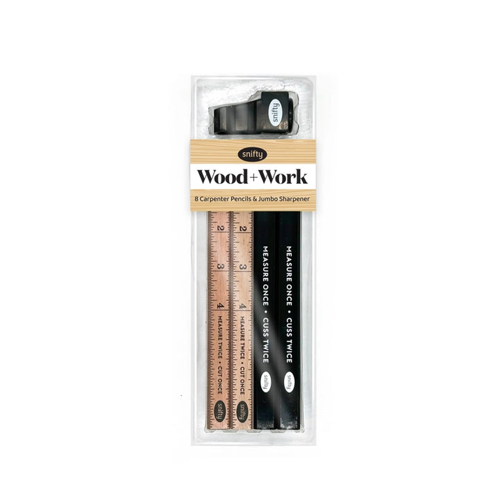 Wood + Work - 8 Carpenter Pencils/Sharpener Set
