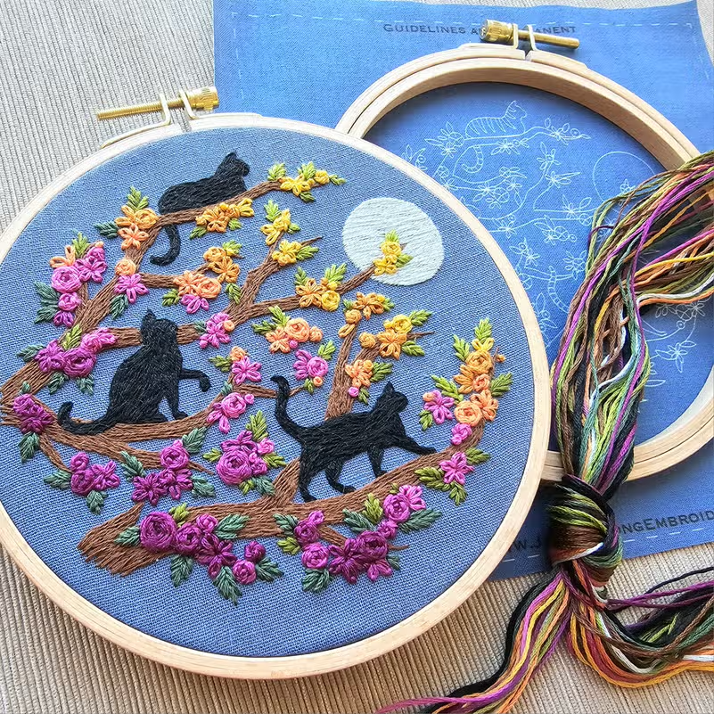 Cats & Full Moon Embroidery Kit