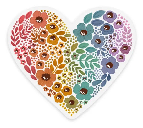 Rainbow Floral Heart Clear Vinyl Sticker