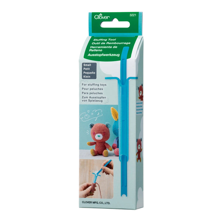 Tube & Plunger Style Stuffing Tool in blue, designed for precise stuffing of toys and needlework projects, ideal for modern needlework and craft store enthusiasts.