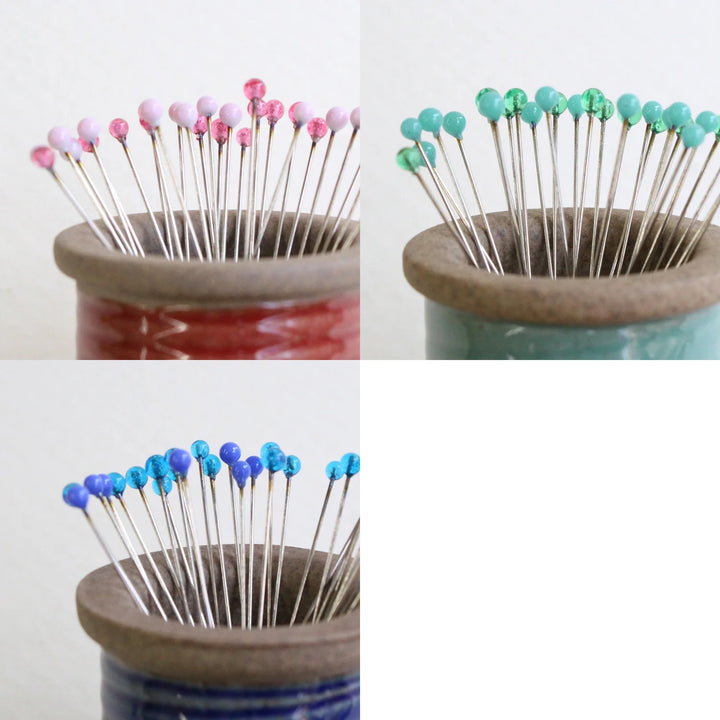 Japanese Glass Head Pins in Wooden Storage Box