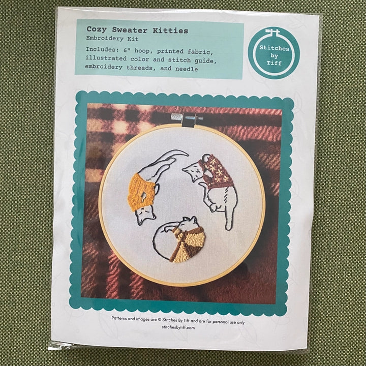 Cozy Sweater Kitties Hand Embroidery Kit