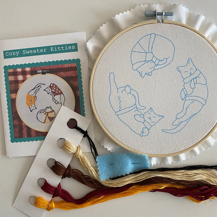 Cozy Sweater Kitties Hand Embroidery Kit