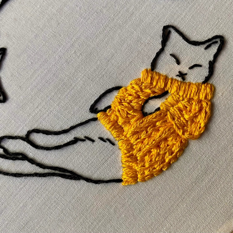 Cozy Sweater Kitties Hand Embroidery Kit